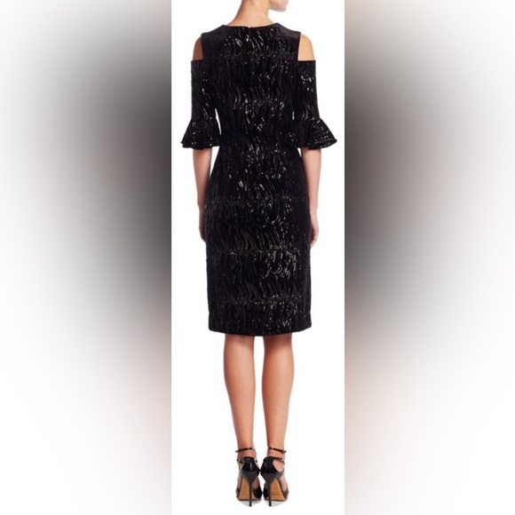 Teri Jon black Sequined Cold Shoulder Velvet Dress size 4 - Picture 3 of 13